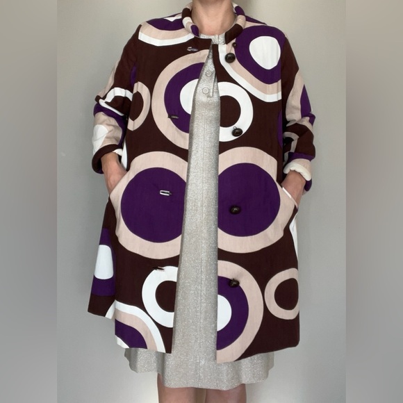 Vintage 60s 1960s mod swing coat women’s circles purple brown retro funky - Picture 6 of 8
